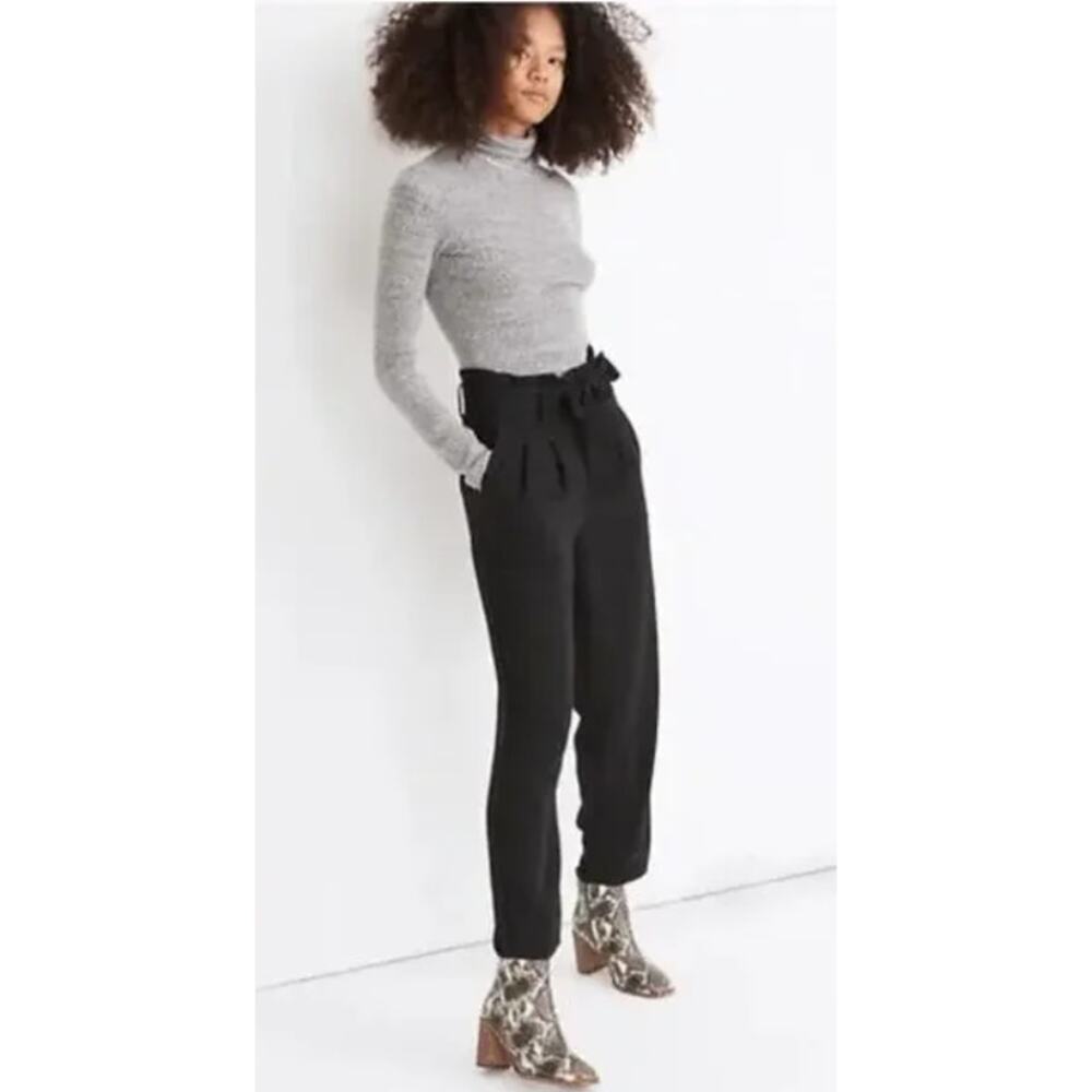 Madewell Pants Womens Size 10 Black Drapey Paperbag Trouser‎ High Waist Crepe
